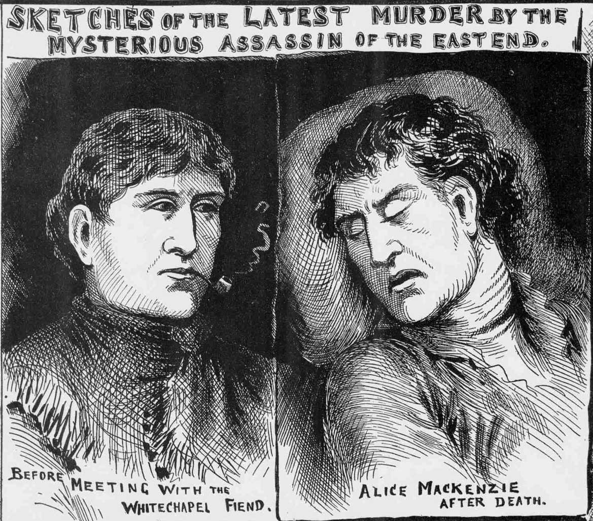 Portraits showing Alice McKenzie before and after death.