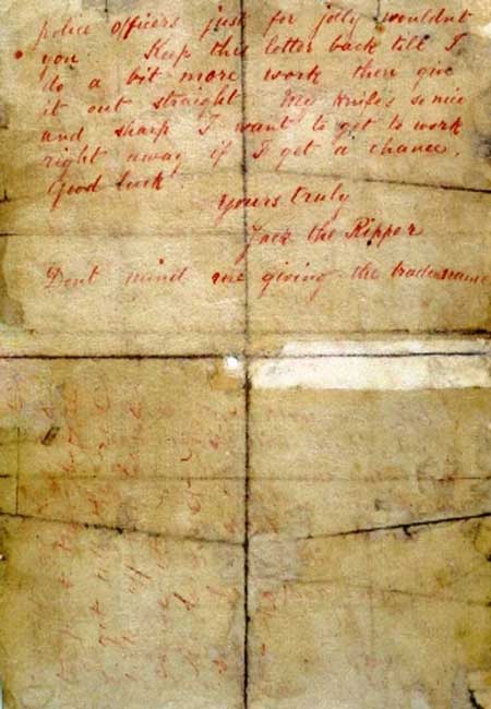The infamous Dear Boss letter that has the signature Jack the Ripper.