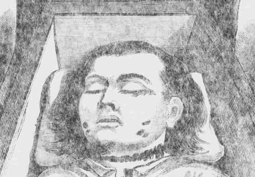A sketch showing Mary Nichols in her coffin.