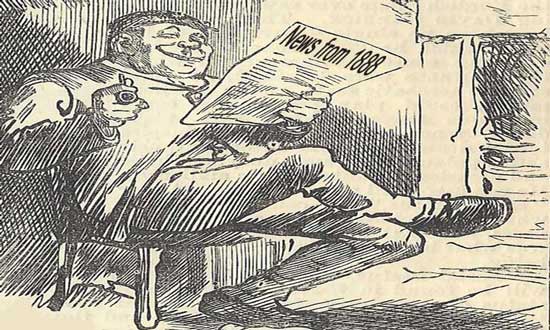An illustration of a man reading a newspaper.