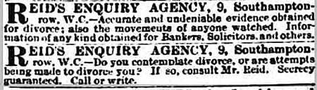 Edmund Reid's advert for his private detective services from the Evening Standard.