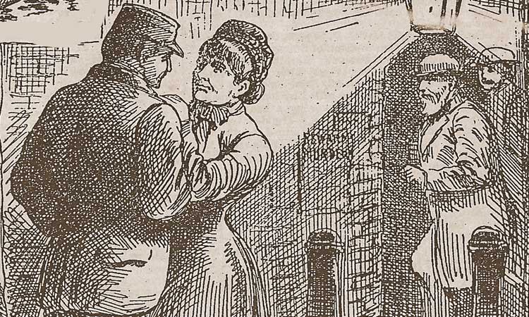 A man talking with a Victorian Prostitute