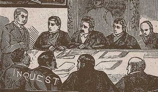 A sketch of the inquest into the murder of Mary Nichols.