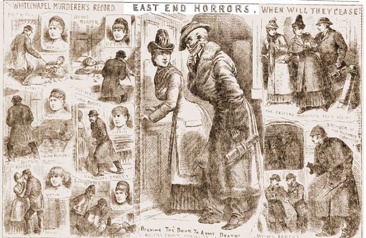 An Illustrated Police News sketch showing the Whitechapel Murders victims.