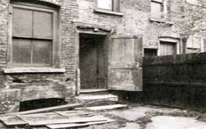 The backyard of 29 Hanbury Street showing the Annie Chapman murder site..