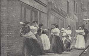 A group of ladies standing outside a pub.